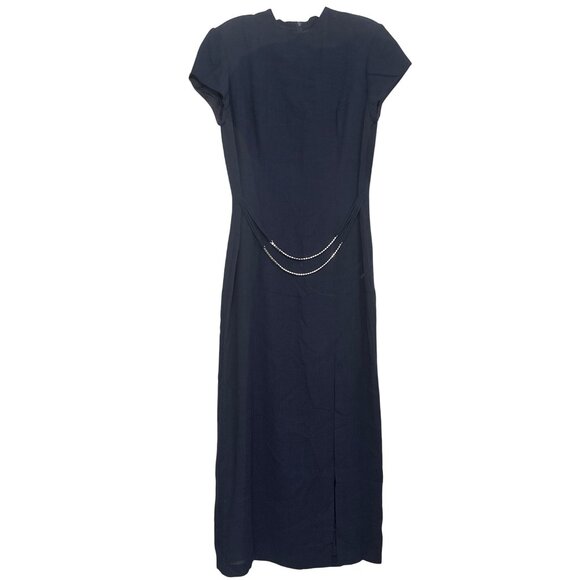 David Warren New York Navy Midi Dress W/ Rhinestone Detail & Cap Sleeves Size 12 - Picture 1 of 6